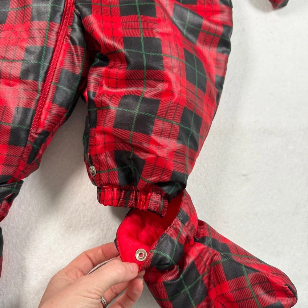 Vintage Deux par Deux Red Plaid Baby Snowsuit Bunting Hooded Footed 12M Canada